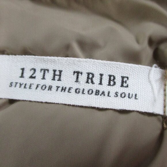 12th Tribe Puffer Jacket Womens S/M Brown Tan Lightweight Hooded Full Zip Coat - Picture 6 of 8